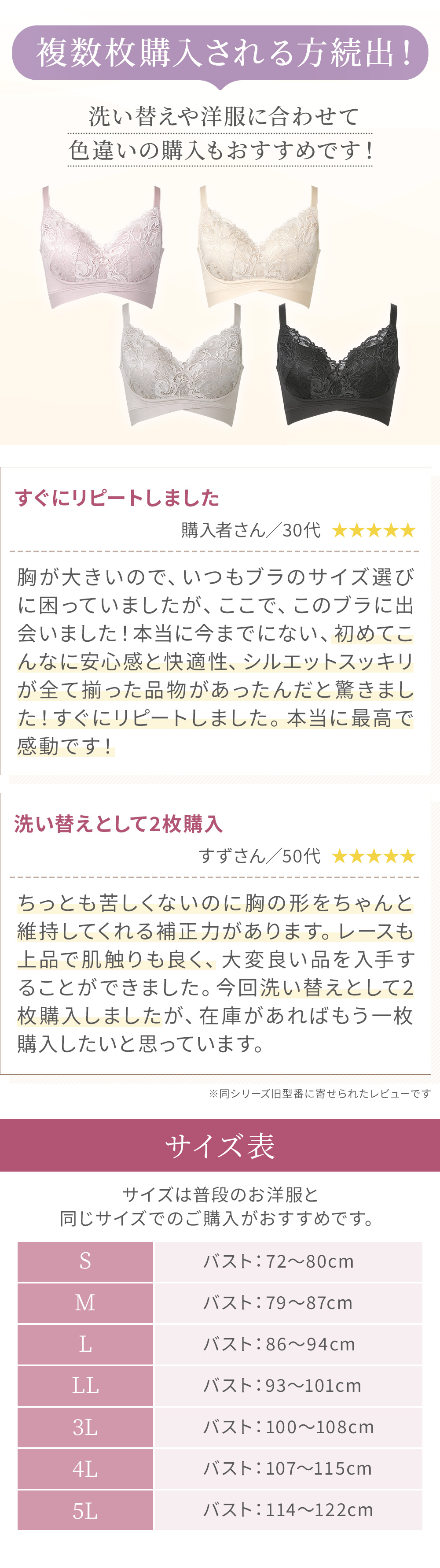 複数まとめ買いがおすすめ。お客様の声。サイズ表