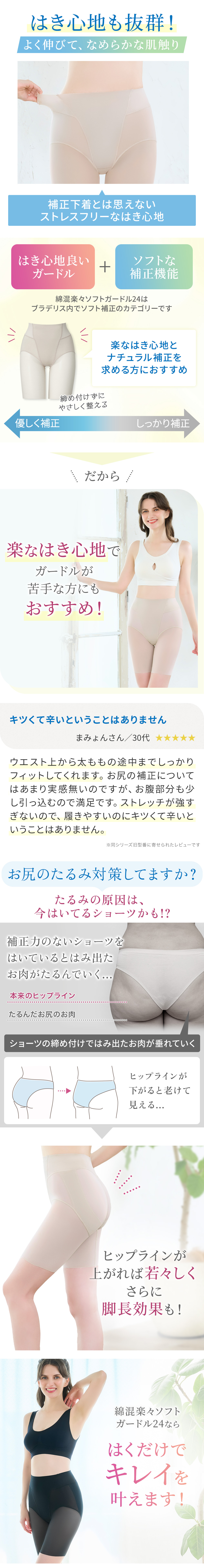 伸縮性。楽なはき心地とナチュラル補正を求める方におすすめ。お客様の声