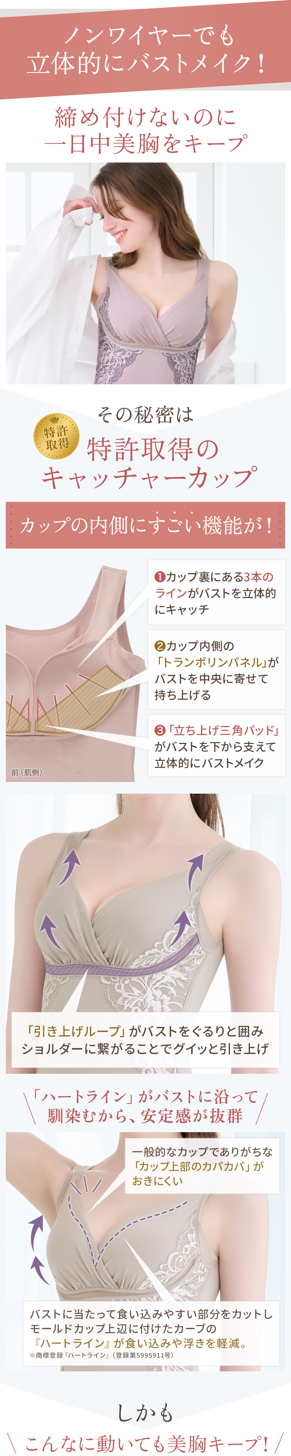 締め付けないのに一日中美胸をキープ