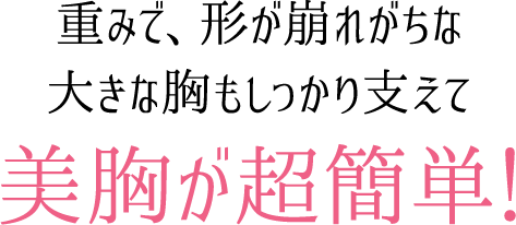 重みで、形が崩れがちな大きな胸もしっかり支えて美胸が超簡単！