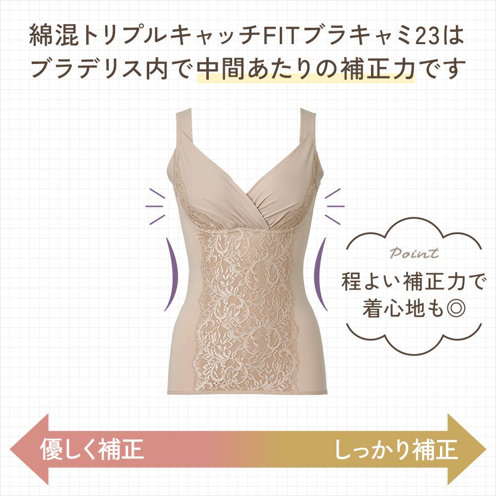 2枚セット】ブラキャミ綿混トリプルキャッチFIT ＋ ショーツ 2枚セット