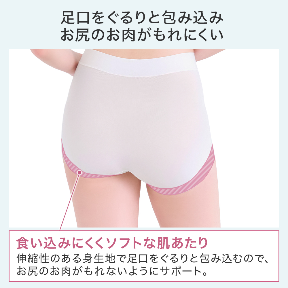 足口をぐるりと包み込みお尻のお肉がもれにくい